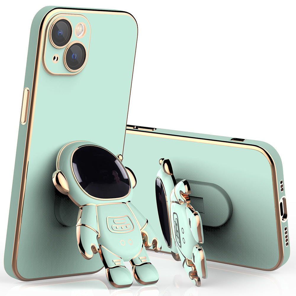 For iPhone 13 6.1 inch Cell Phone Case Electroplating Phone Cover with Astronaut Kickstand and Rear Lens Film - Pink For iPhone 13 6.1 inch Cell Phone Case Electroplating Phone Cover with Astronaut Kickstand and Rear Lens Film - Pink